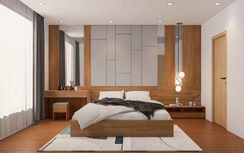 Nội thất gỗ phù hợp hầu hết màu sơn phòng ngủ